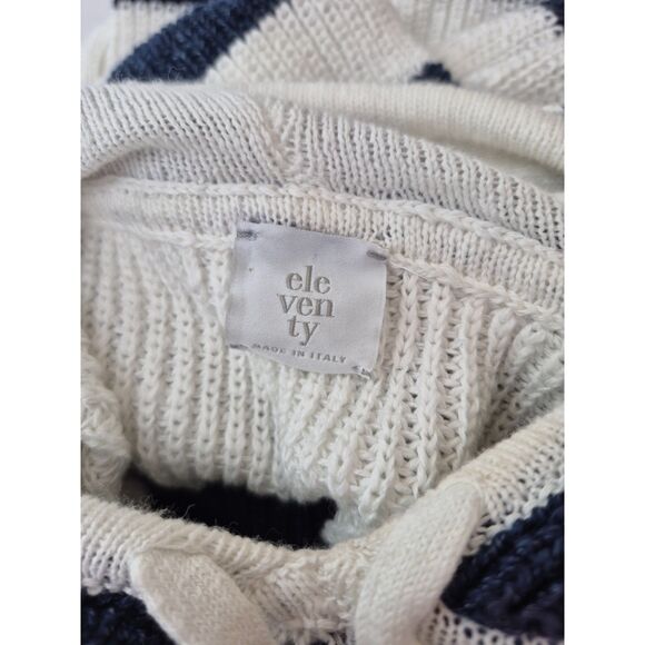 Eleventy Women's White Navy Blue Striped Cotton Linen Sweater Hoodie Size Large - Picture 6 of 7